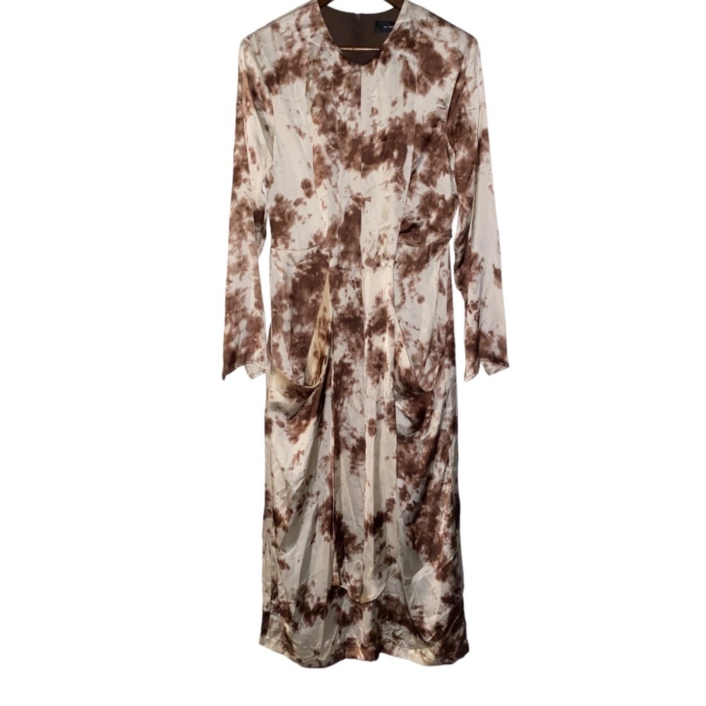 En Saison NWT‎ Tie Dye Maxi Dress Size M Boho Chic Brown Long Sleeve Pockets